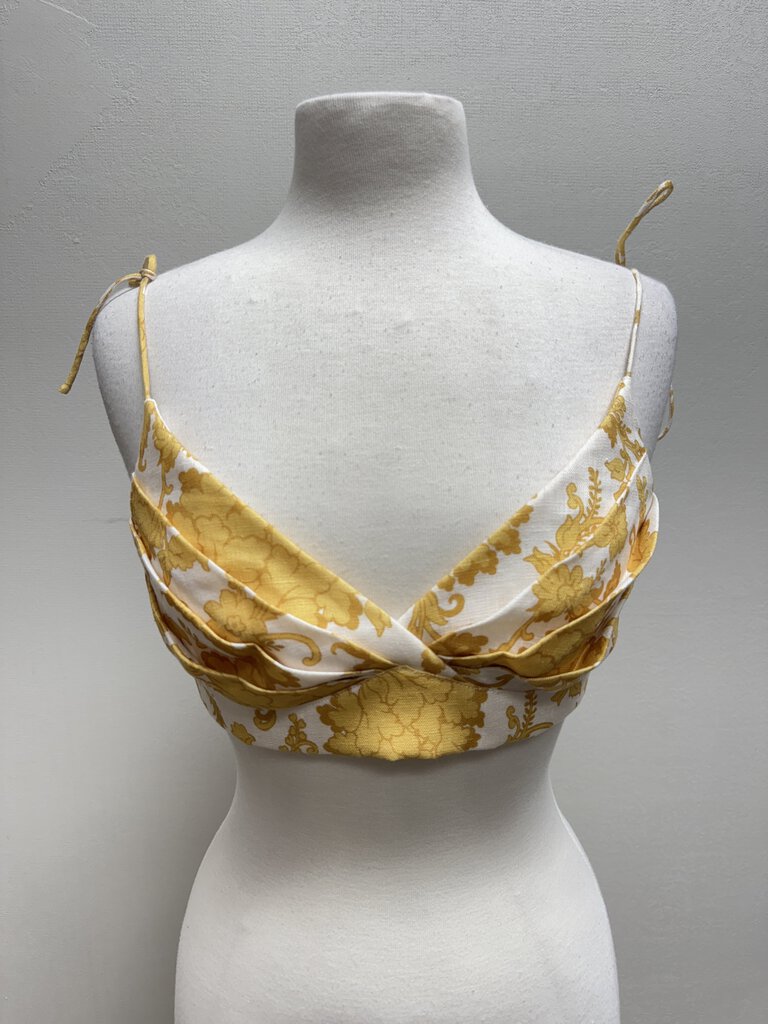 Zimmermann Golden Linen Pleated Floral Bralette