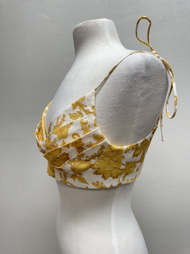 Zimmermann Golden Linen Pleated Floral Bralette