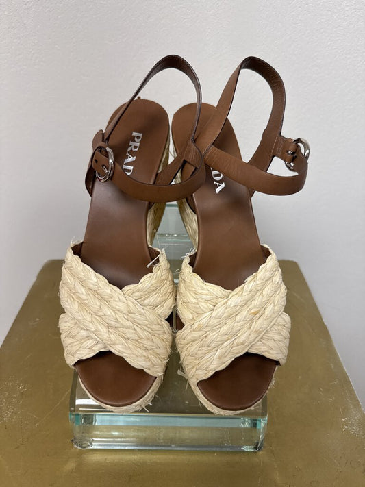 Prada Raffia Wedge Espadrille