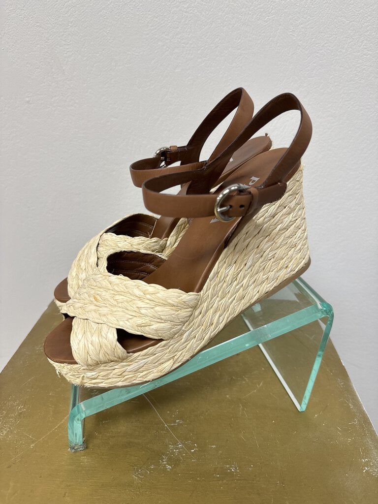 Prada Raffia Wedge Espadrille