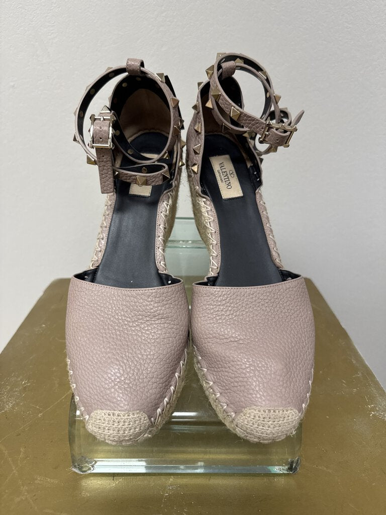 Valentino Greige Wedge Rockstud Espadrille