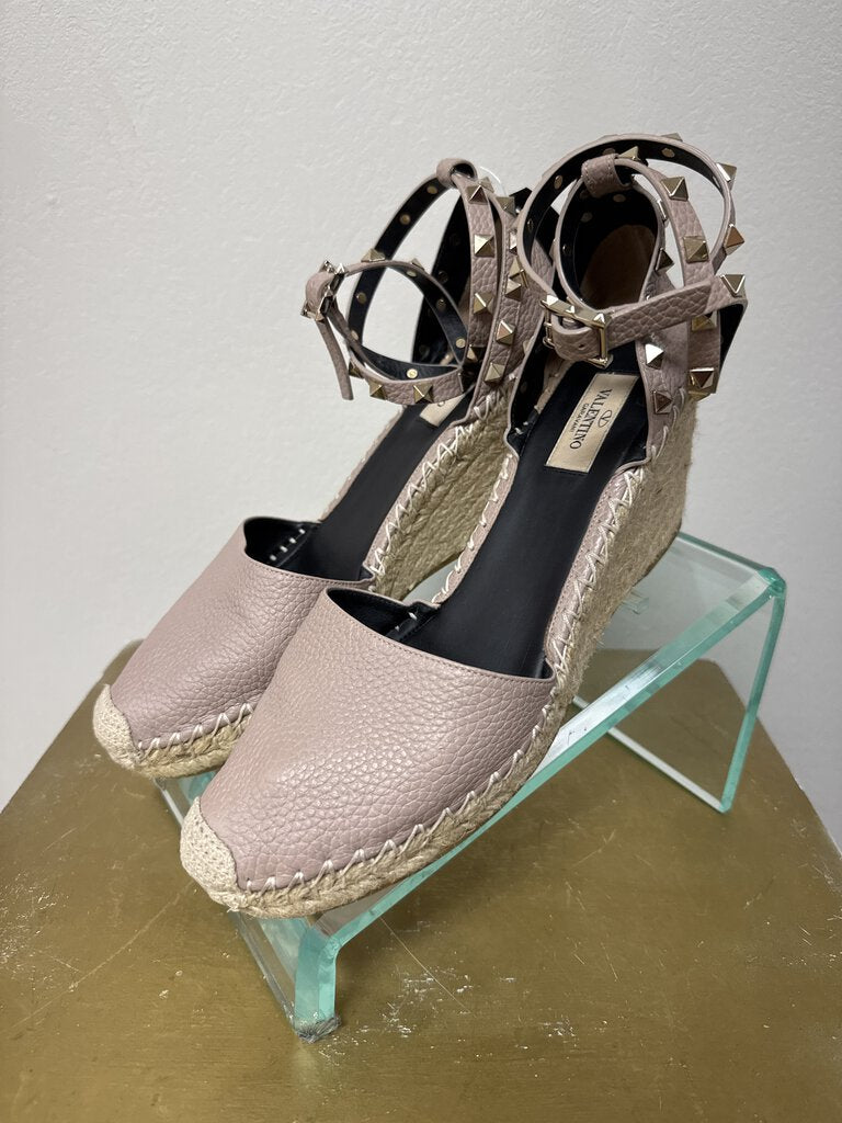 Valentino Greige Wedge Rockstud Espadrille