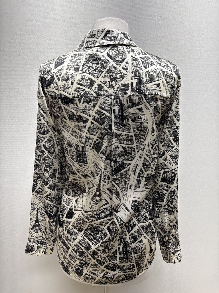 L'Agence Black and White Silk Paris Map Blouse