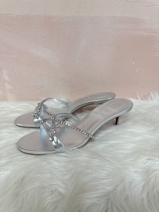 Louboutin Silver and Crystal Mini Heel Sandal