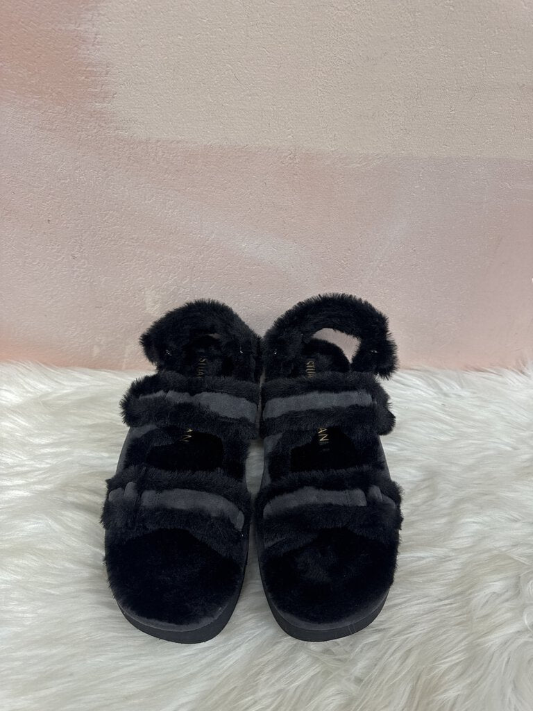 Stuart Weitzman Black Fur Sandals NWT