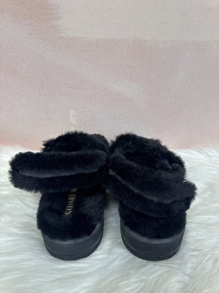 Stuart Weitzman Black Fur Sandals NWT