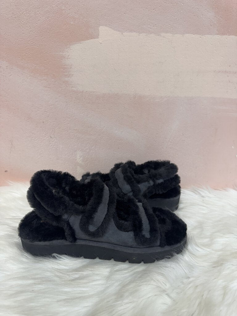 Stuart Weitzman Black Fur Sandals NWT