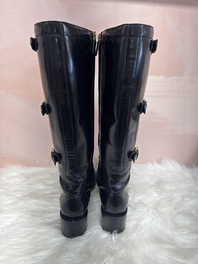 Gucci Black Leather Tall Lace Up Combat Boot