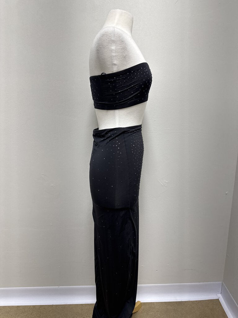 Skims Back Crystal Beaded Maxi Skirt and Bandeau Top NWT