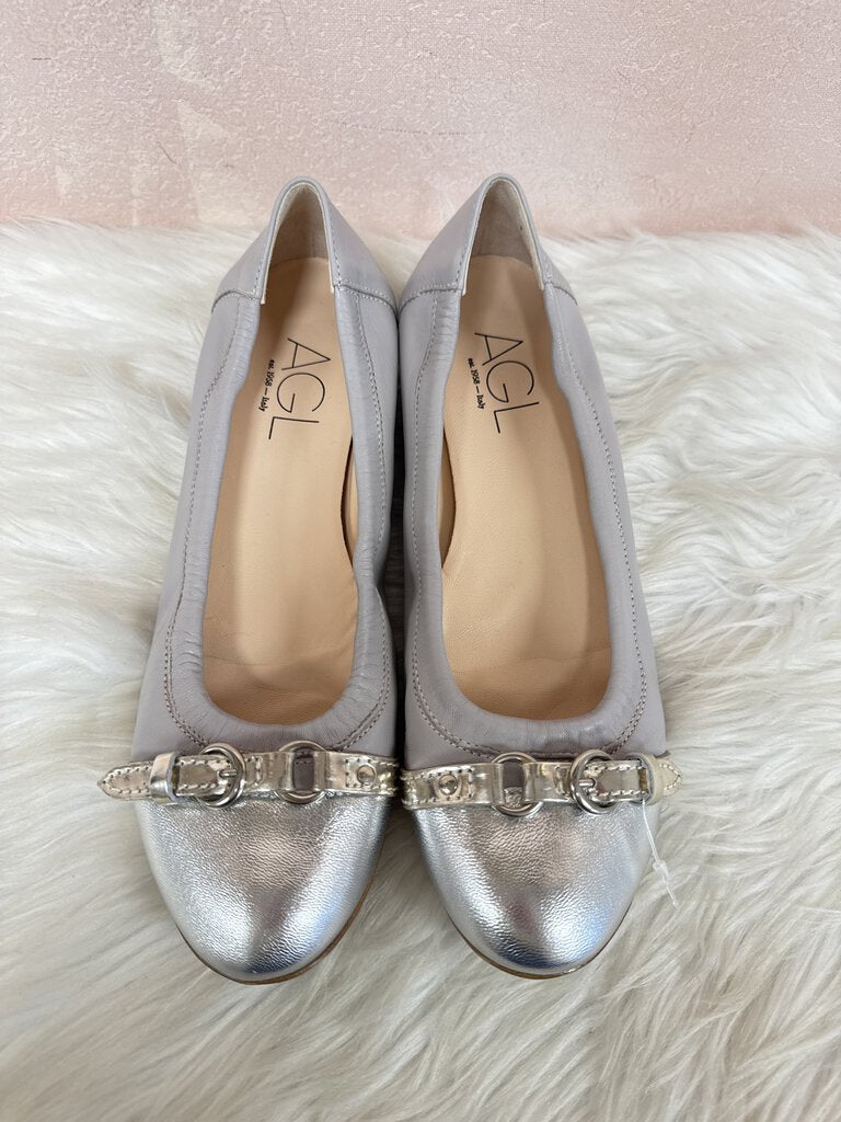 AGL Silver Cap Toe Ballet Flat