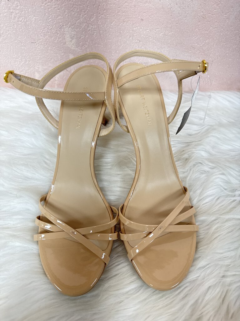 Stuart Weitzman Tan Patent Strappy Heel