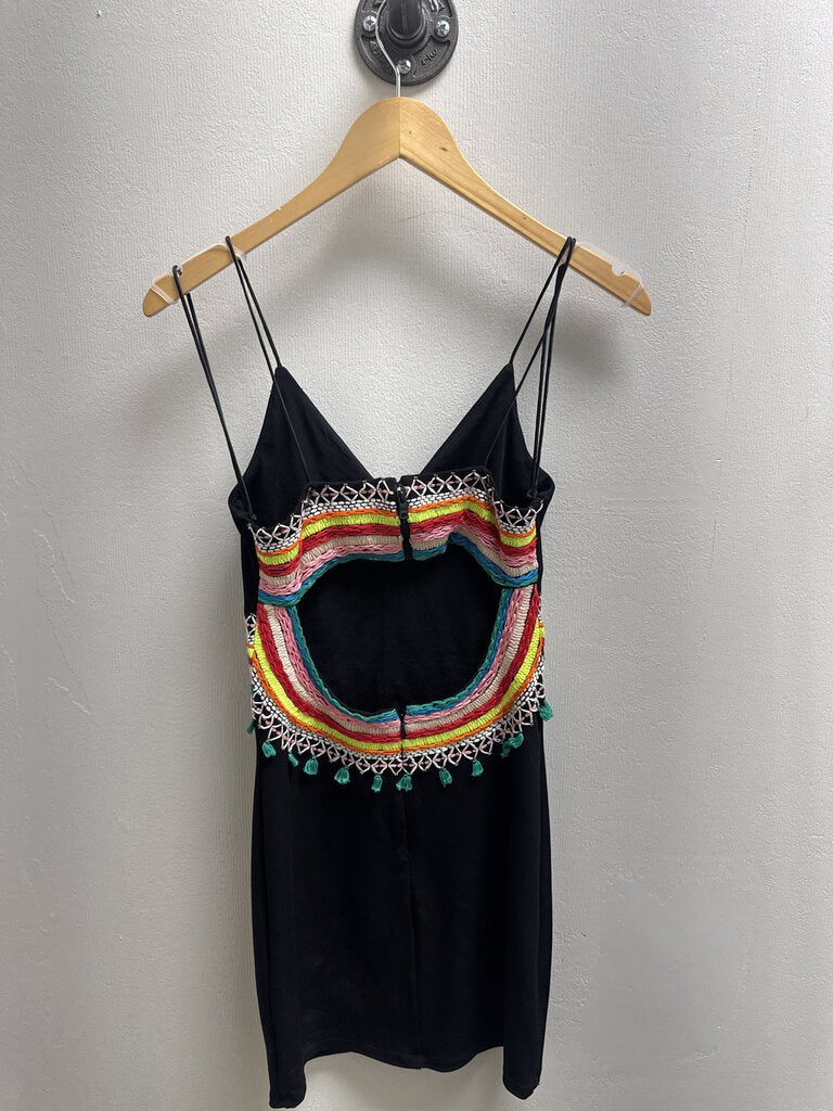 alice + olivia Black Multi Embroidered Mini Dress