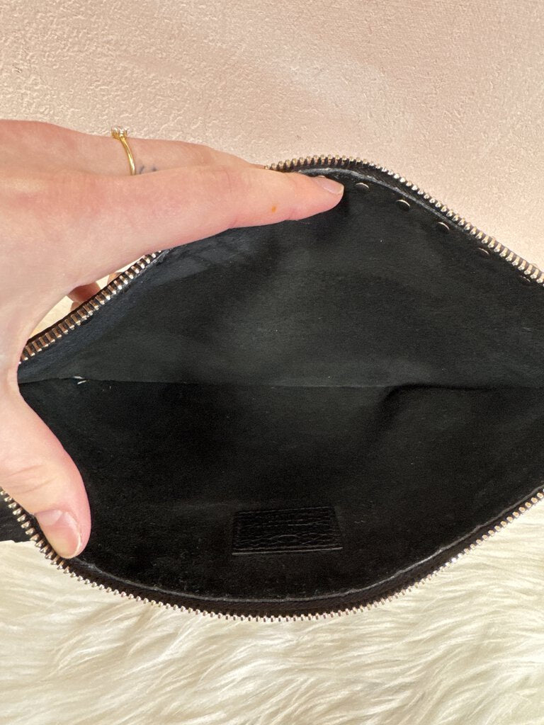 Valentino Black Pebbled Leather Rockstud Clutch