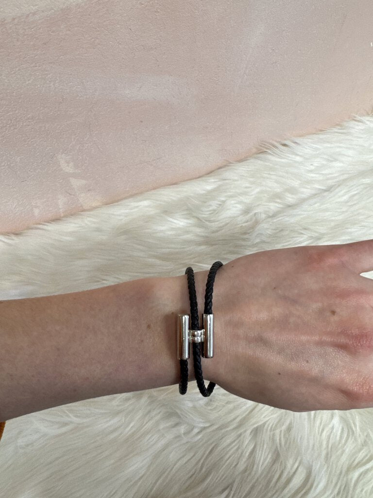 Hermes Black Leather Woven Bracelet