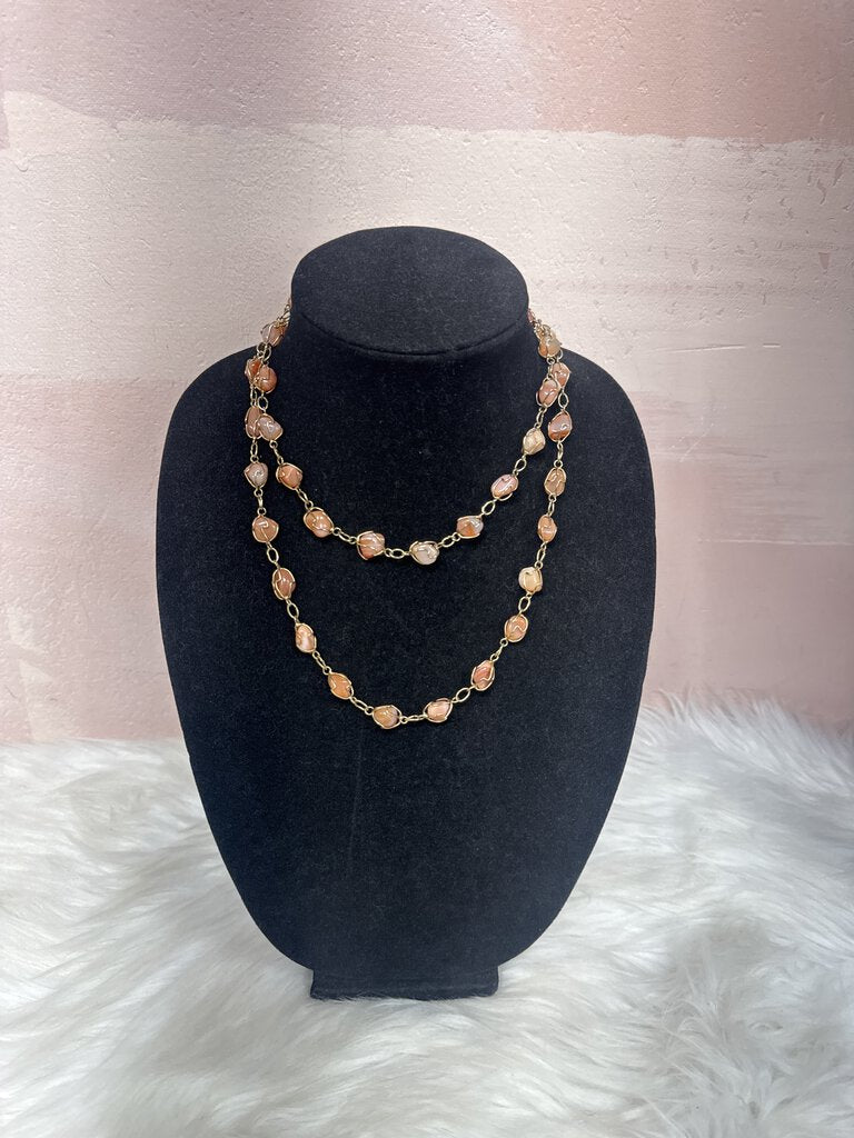 Peach Stone Long Necklace