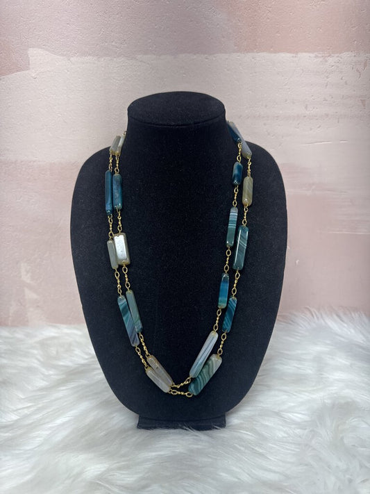 Green and Blue Stone Long Necklace