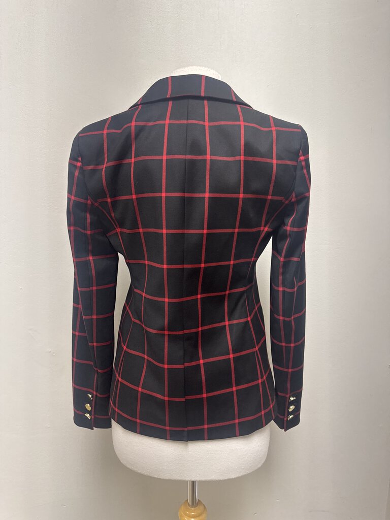 alice + olivia Black and Red Windowpane Blazer NWT