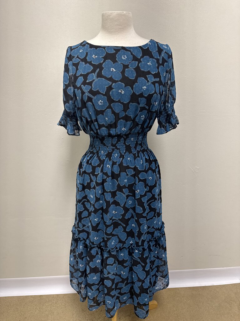 Kate Spade Blakc and Blue Floral Smocked Dress