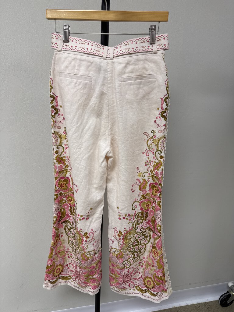 Zimmermann Pink Embroidered Linen Belted Pant