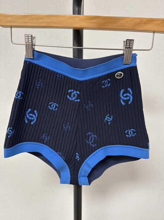 Chanel Blue CC Ribbed Short Shorts '22