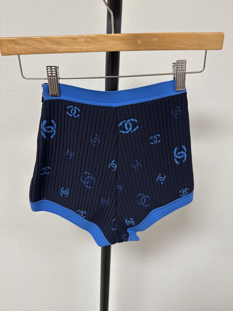 Chanel Blue CC Ribbed Short Shorts '22