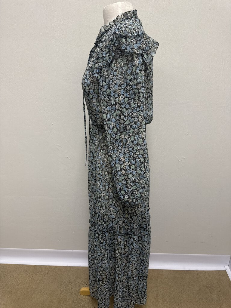 Maje Blue Floral Metallic Maxi Dress