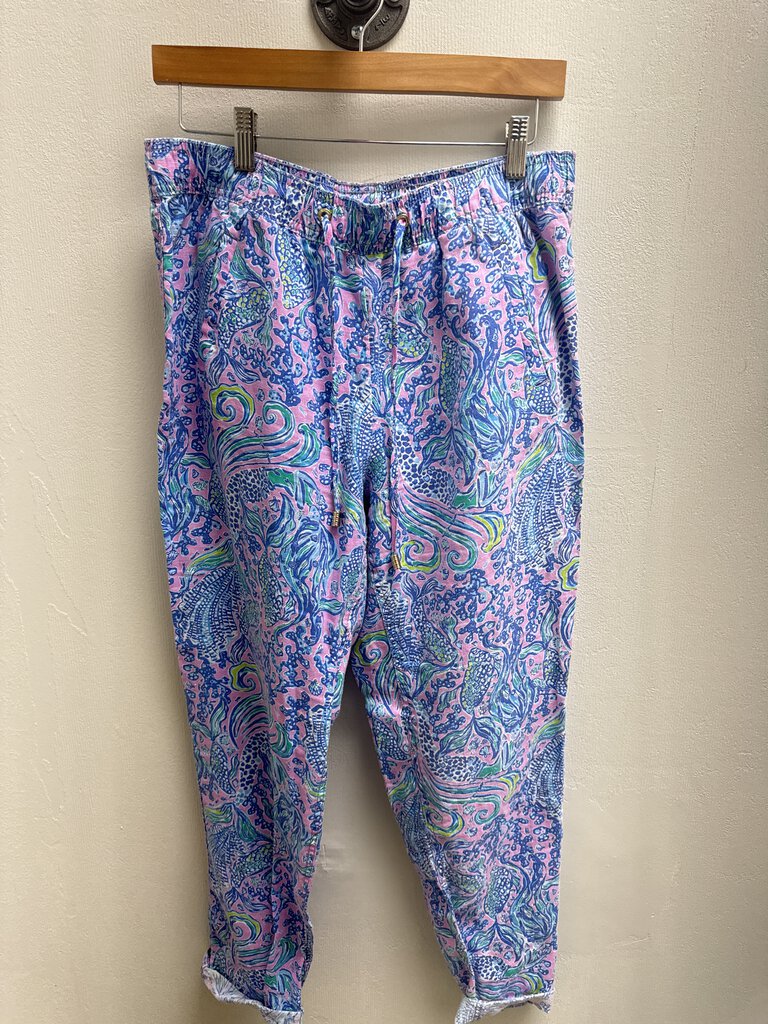 Lilly Pulitzer Blue Mermaid Print Linen Pant