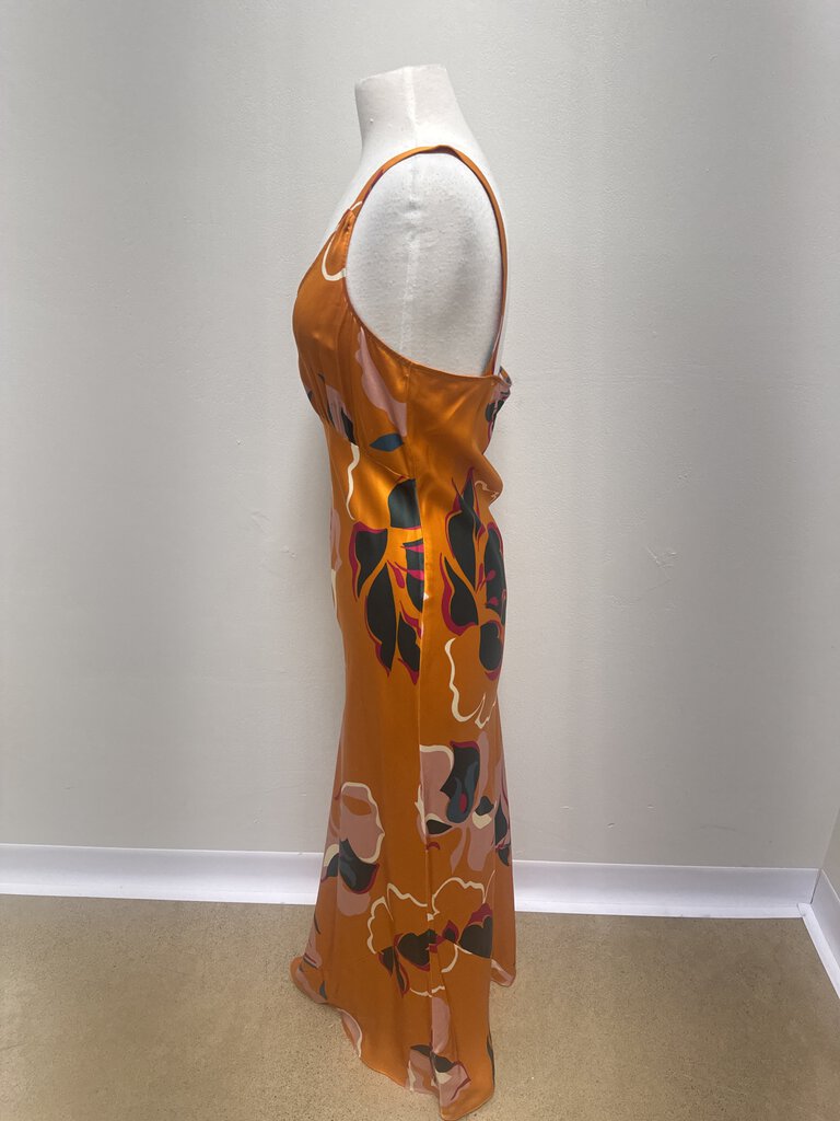 Reformation Orange Floral Silk Slip Dress