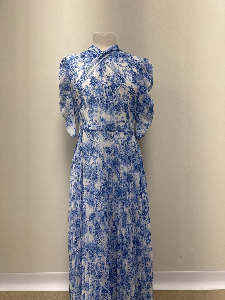 ML Monique Lhuillier Blue Floral Maxi Dress