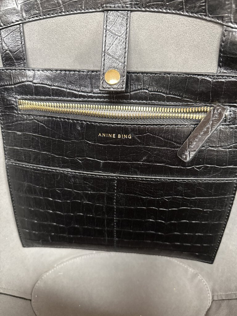 Anine Bing Black Embossed Large Tote