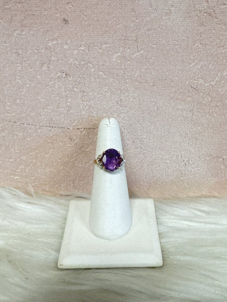 *14k Yellow and White Gold Amethyst and Diamond Ring