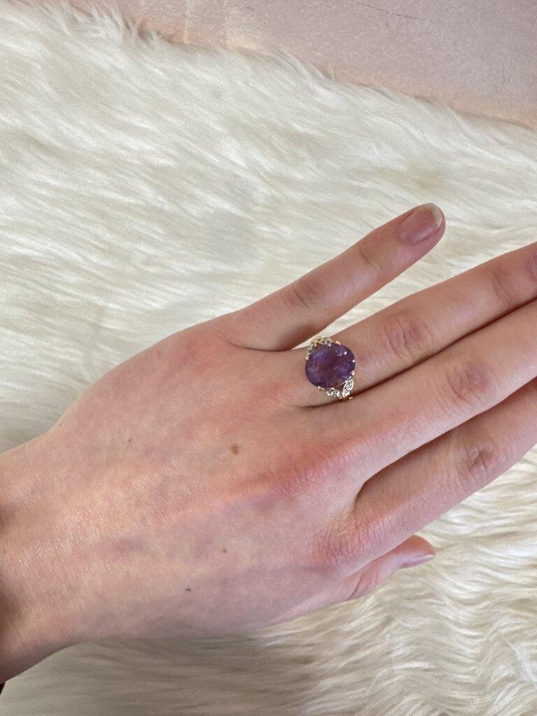 *14k Yellow and White Gold Amethyst and Diamond Ring