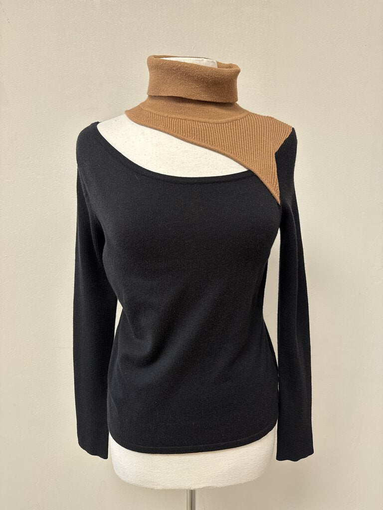 L'Agence Black and Tan Cut Out Turtleneck