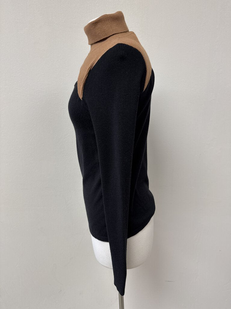 L'Agence Black and Tan Cut Out Turtleneck