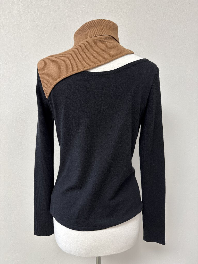 L'Agence Black and Tan Cut Out Turtleneck