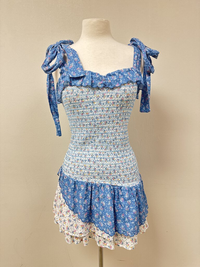 LoveShackFancy Blue Smocked Mini Strap