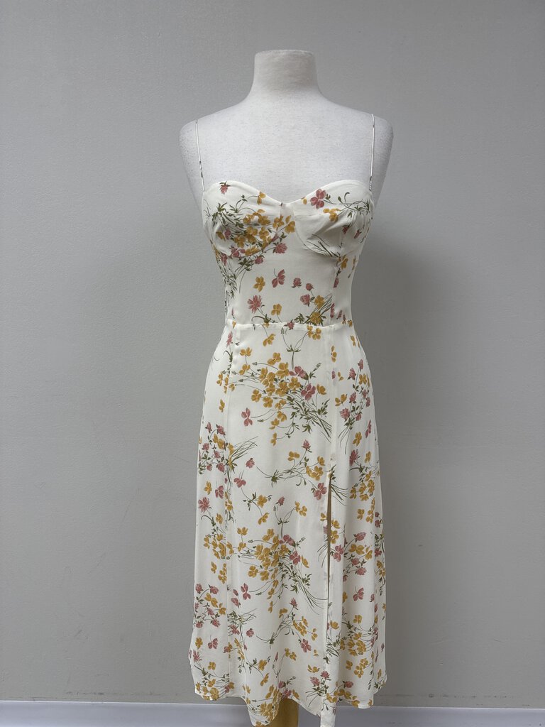 Reformation Cream Floral Bustier Dress