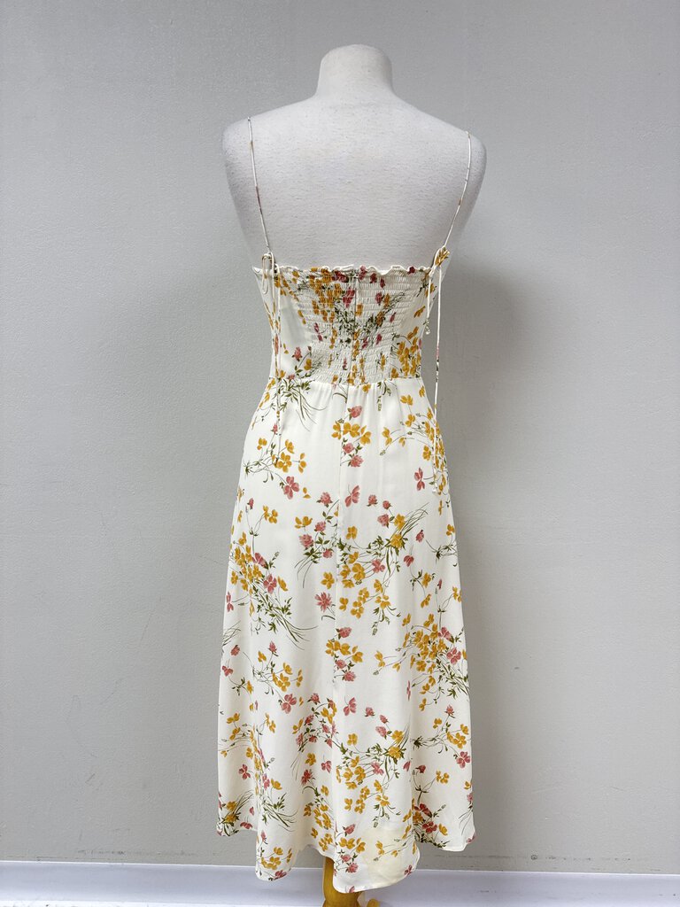 Reformation Cream Floral Bustier Dress