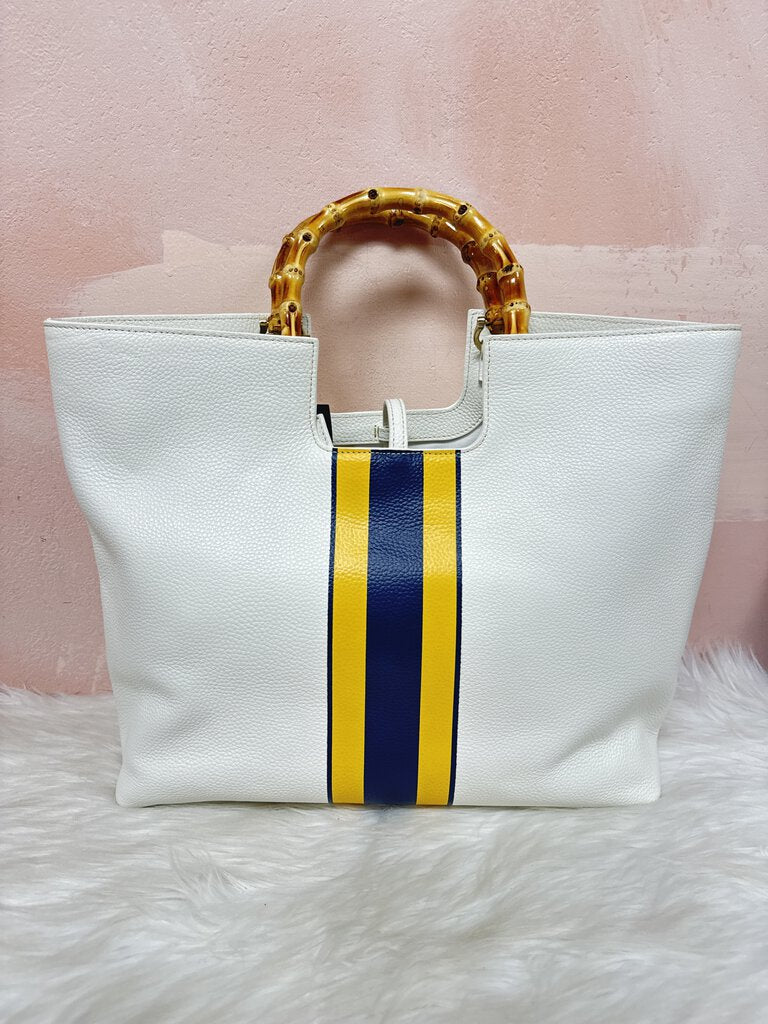 J. McLaughlin White Yellow Stripe Tote