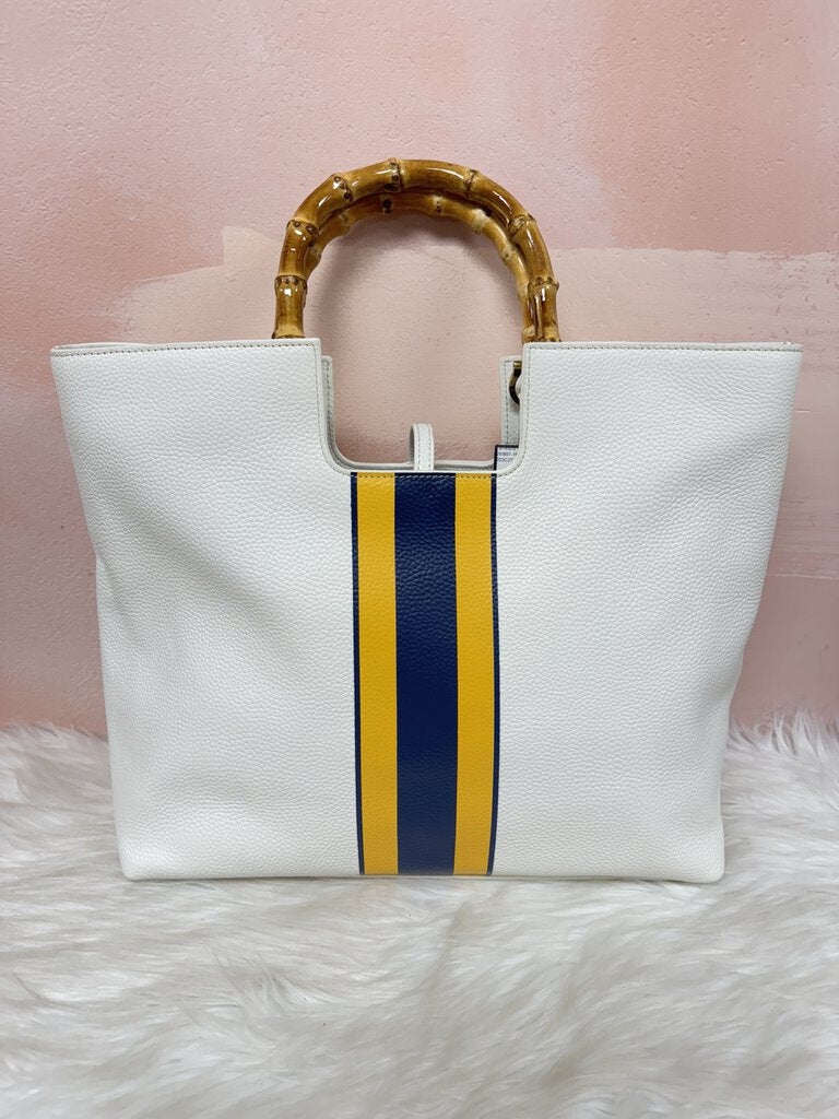 J. McLaughlin White Yellow Stripe Tote