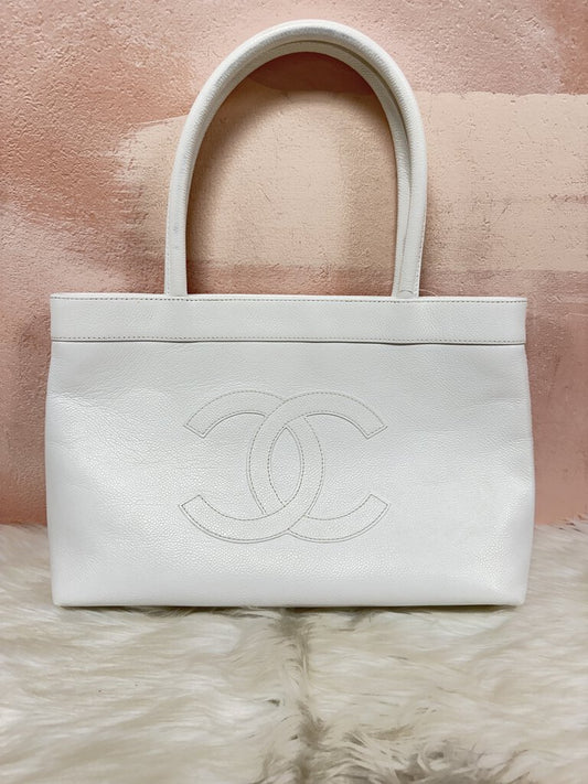 Chanel White Caviar Leather CC Timeless Tote '04-'05