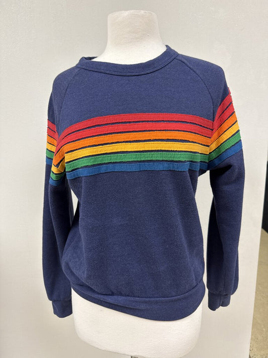 Aviator Nation Navy Rainbow Striped Sweatshirt