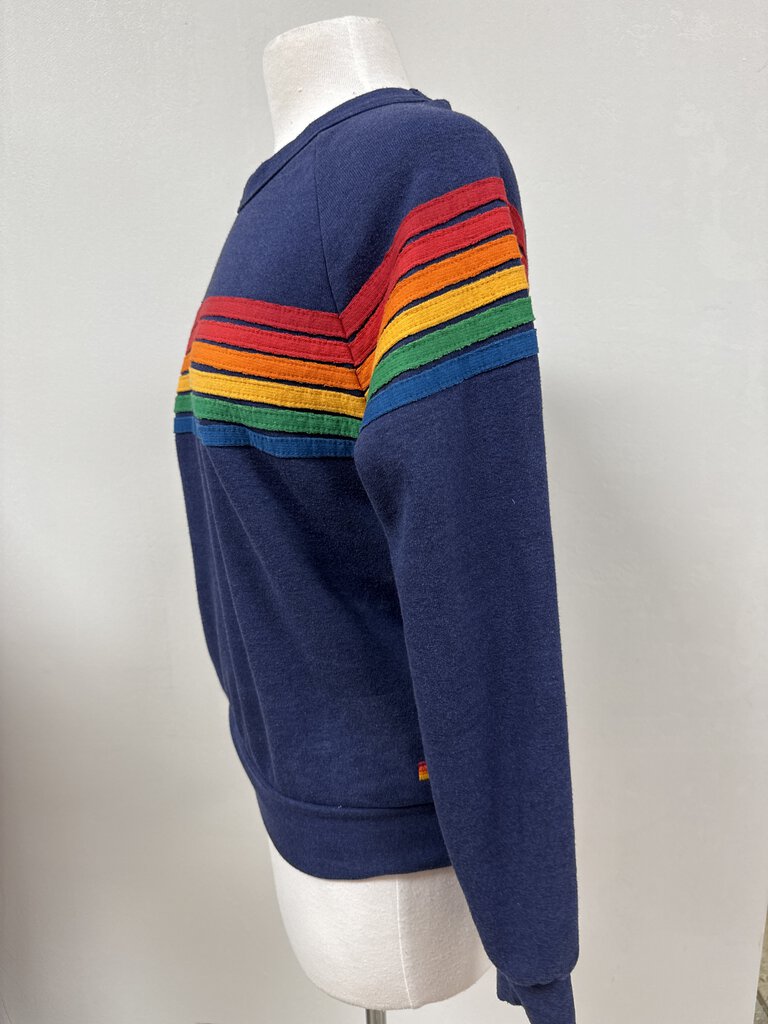 Aviator Nation Navy Rainbow Striped Sweatshirt