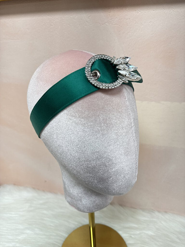 Miu Miu Green Satin Rhinestone Embellished Headband