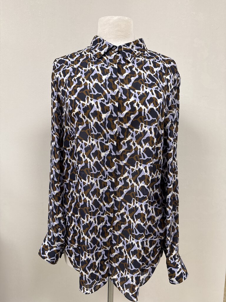 Theory Blue Pattern Sheer Blouse