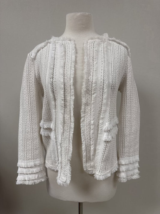 Nic + Zoe White Knit Fringe Cardigan