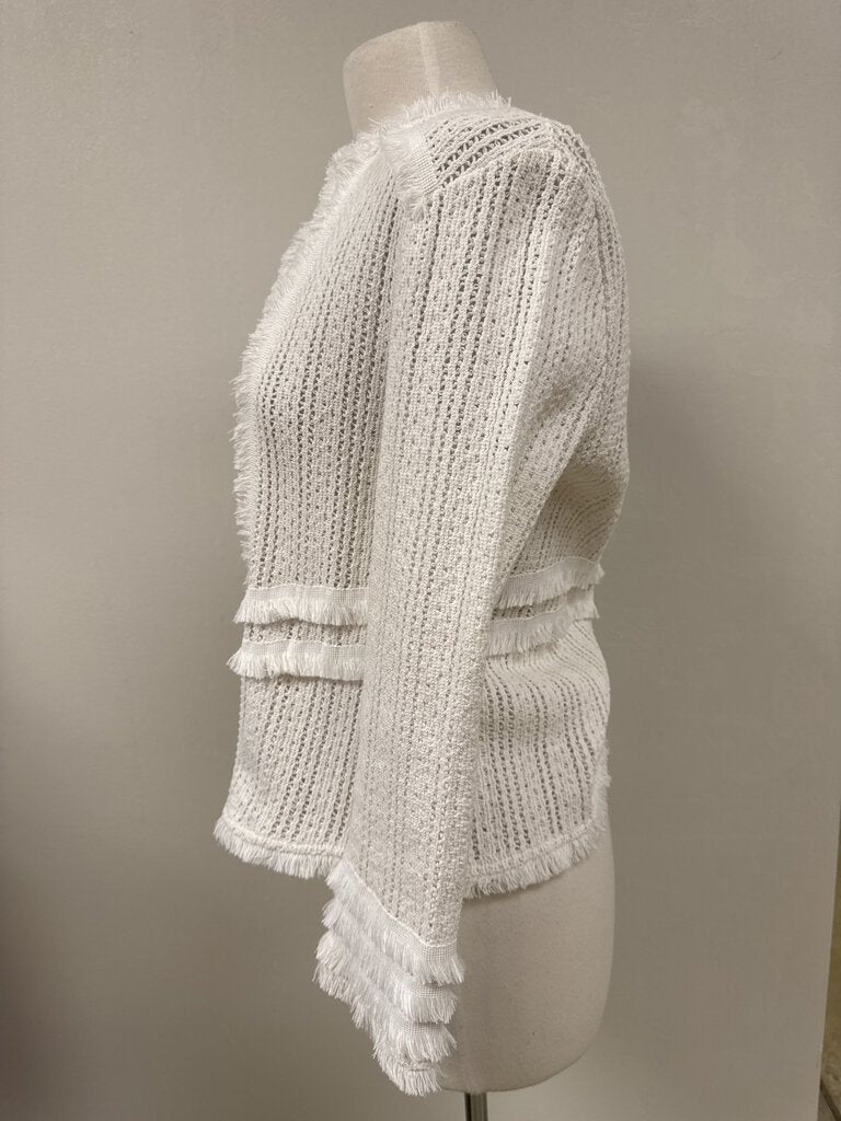 Nic + Zoe White Knit Fringe Cardigan