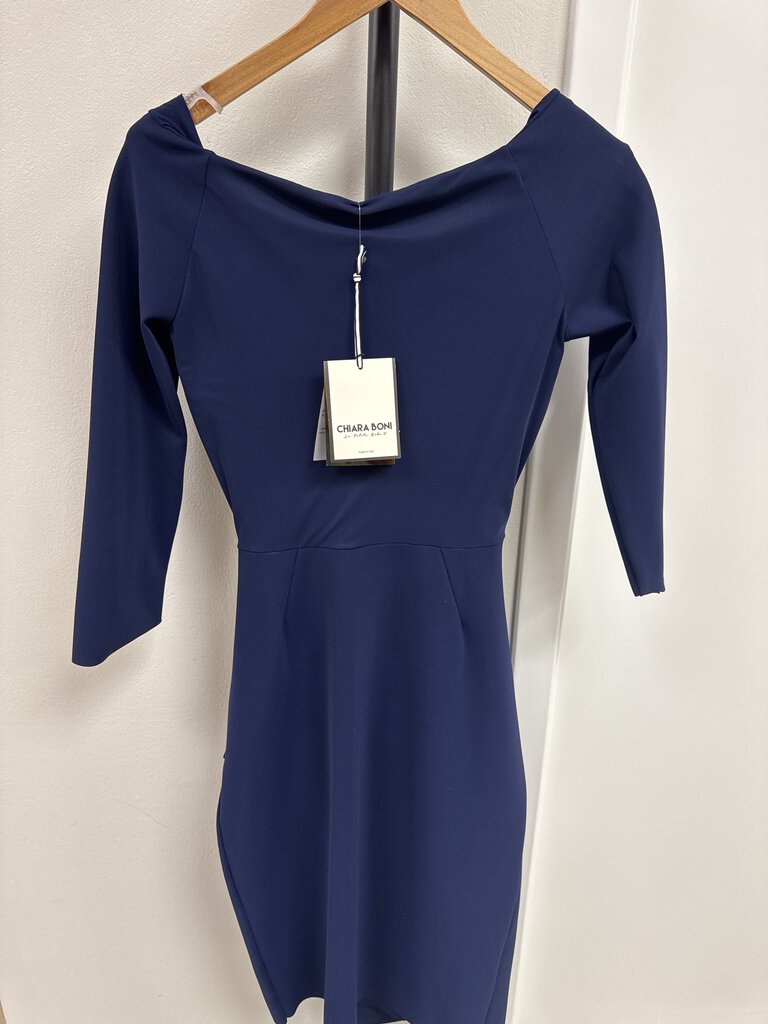 Chiara Boni Blue Off the Shoulder Ruched Front Dress NWT