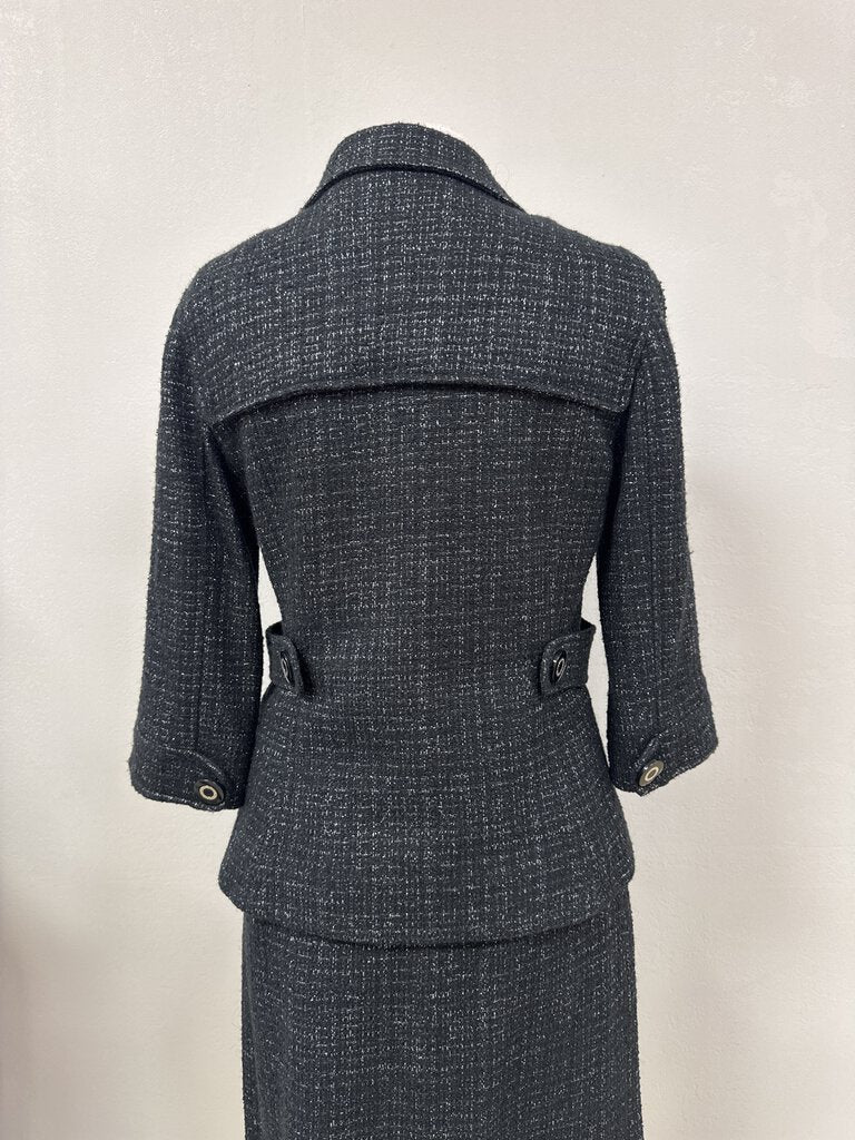 Tory Burch Black and Silver Tweed Blazer