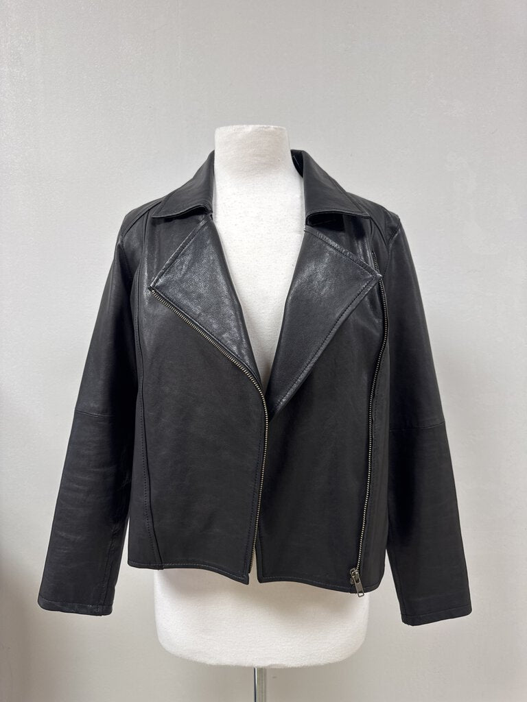 Eileen Fisher Black Leather Biker Jacket